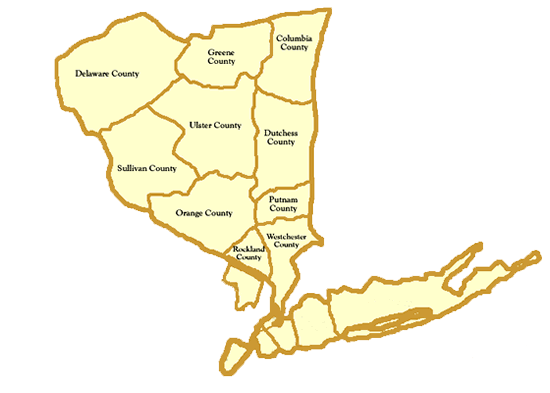 A map displaying the commercial areas covered by Hudson Valley Appraisal Corporation